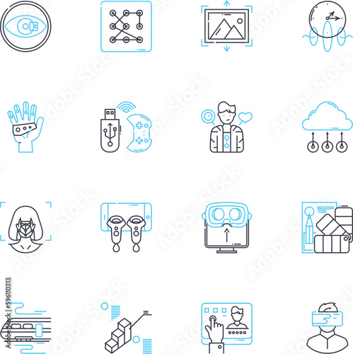 Intelligent automation linear icons set. Innovation, Efficiency, Productivity, Optimization, Agility, Transformation, Advancement line vector and concept signs. Generative AI