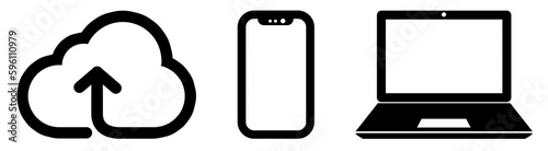 Modern Icons Set for Cloud Computing, Smartphone, and Laptop Computer with Transparent Background