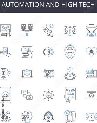 Automation and high tech line icons collection. Artificial intelligence, Modern technology, Computerized systems, Digital revolution, Robotic innovations, Automated processes, Technological