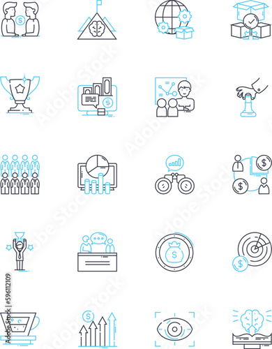 Corporate operations linear icons set. Efficiency, Management, Strategy, Growth, Innovation, Adaptability, Productivity line vector and concept signs. Generative AI