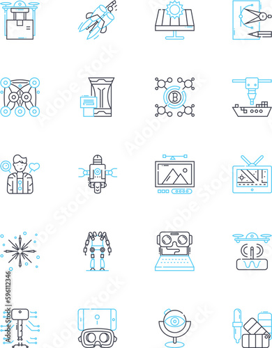 Data Development linear icons set. Analytics, Conversion, ETL, Integration, Mining, Quality, Schema line vector and concept signs. Transform,Visualization,Warehousing outline Generative AI