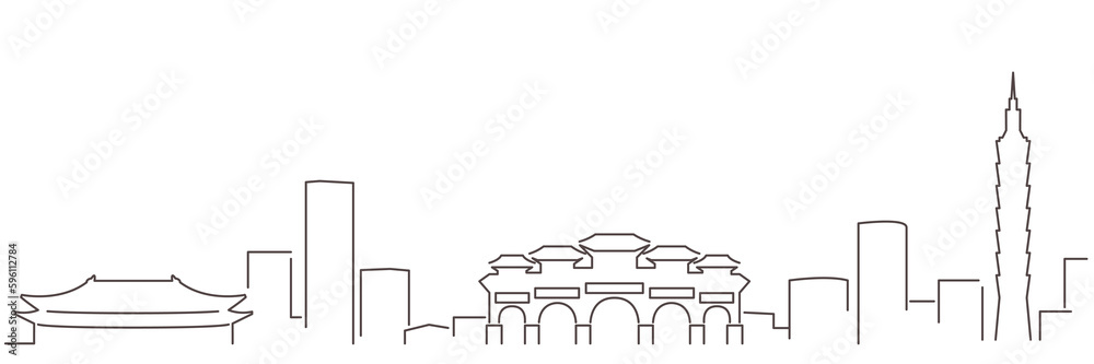 Fototapeta premium Taipei Dark Line Simple Minimalist Skyline With White Background