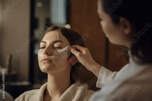 woman receiving a beauty treatment on her face. Generative AI