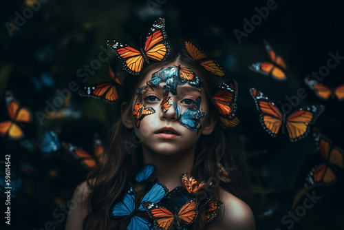 beautiful metamorphosis butterflies girl . Generative AI