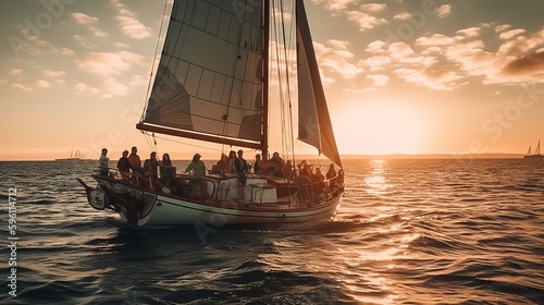 Sailing Yacht at sea, vacation with friends. AI generated