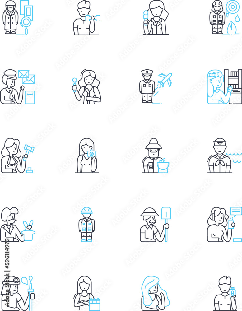 Executive linear icons set. Leadership, Management, Strategy, Decision-making, Accountability, Resilience, Vision line vector and concept signs. Empathy,Communication,Delegation outline Generative AI Executive linear icons set. Leadership, Management, Strategy, Decision-making, Accountability, Resilience, Vision line vector and concept signs. Empathy,Communication,Delegation outline Generative AI