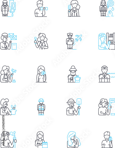 Executive linear icons set. Leadership, Management, Strategy, Decision-making, Accountability, Resilience, Vision line vector and concept signs. Empathy,Communication,Delegation outline Generative AI