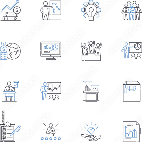 Administrative management line icons collection. Efficiency, Organization, Coordination, Delegation, Leadership, Communication, Prioritization vector and linear illustration. Planning,Multitasking