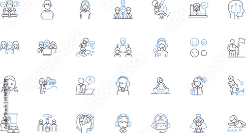 Teen populace line icons collection. Identity, Social Media, Education, Peer Pressure, Romance, Family, Rebellion vector and linear illustration. Diversity,Bullying,Culture outline signs set