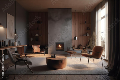 Elegant House Background Modern Living Room Interior in 3D © arlila
