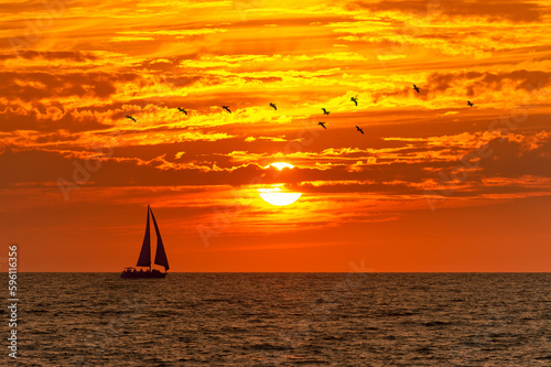 Sunset Beautiful Sailboat Colorful Ocean Inspirational