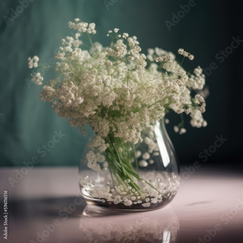 Delicate baby's breath in a clear vase. Mother's Day Flowers Design concept. photo