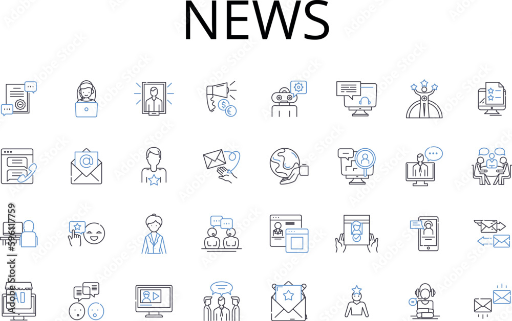 News line icons collection. Information, Intelligence, Update, Bulletin, Report, Account, Notice vector and linear illustration. Announcement,Communication,Disclosure outline signs set