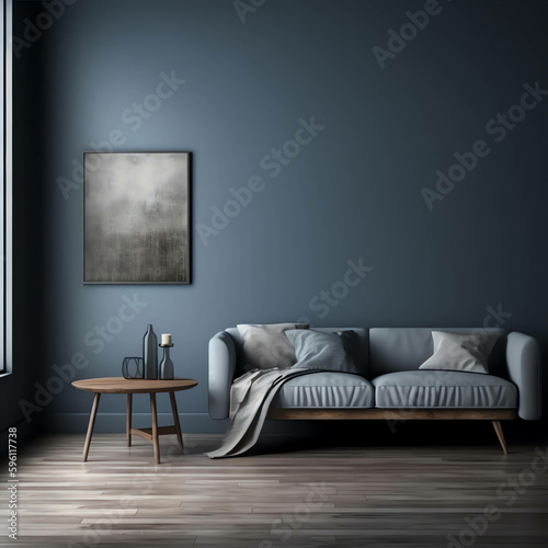 Stylish Interior Design 3D Render of Modern Living Room,minimalist style background © arlila