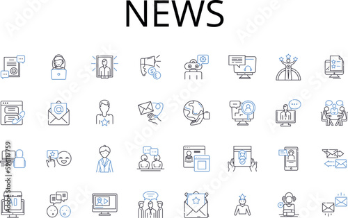 News line icons collection. Information, Intelligence, Update, Bulletin, Report, Account, Notice vector and linear illustration. Announcement,Communication,Disclosure outline signs set