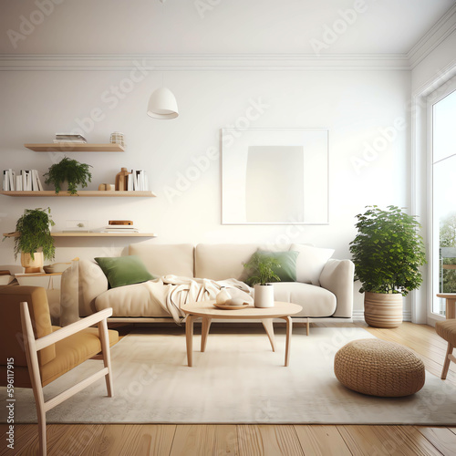 Stylish Interior Design 3D Render of Modern Living Room,minimalist style background © arlila