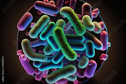 Lactobacillus among other bacteria in the human intestine. Ai generated. photo