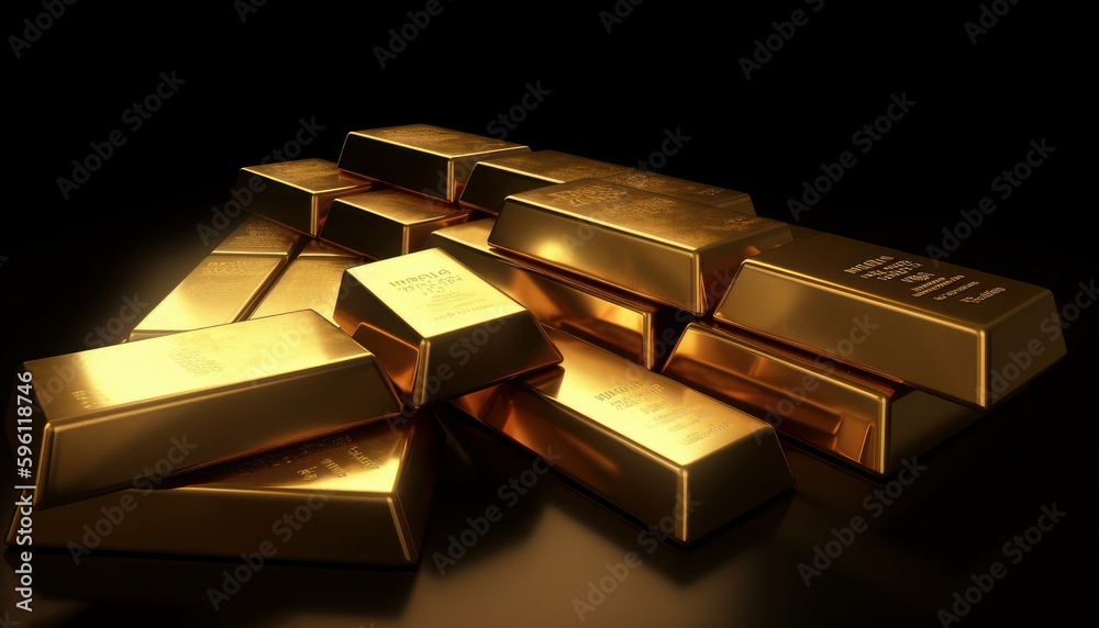 Stack of Gold Bars on black background. Generative AI.