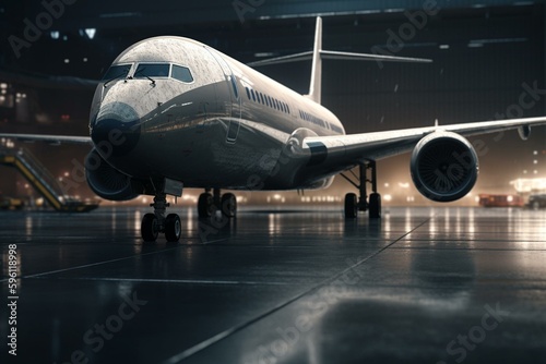 Aircraft parked by phone. 3D render. Generative AI