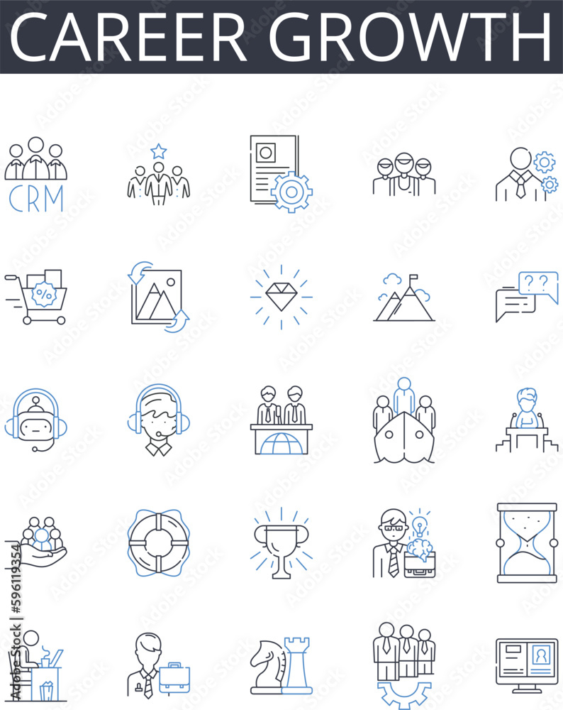 Career growth line icons collection. Professional development, Personal success, Job advancement, Employment progress, Work evolution, Occupational movement, Promotion potential vector and linear