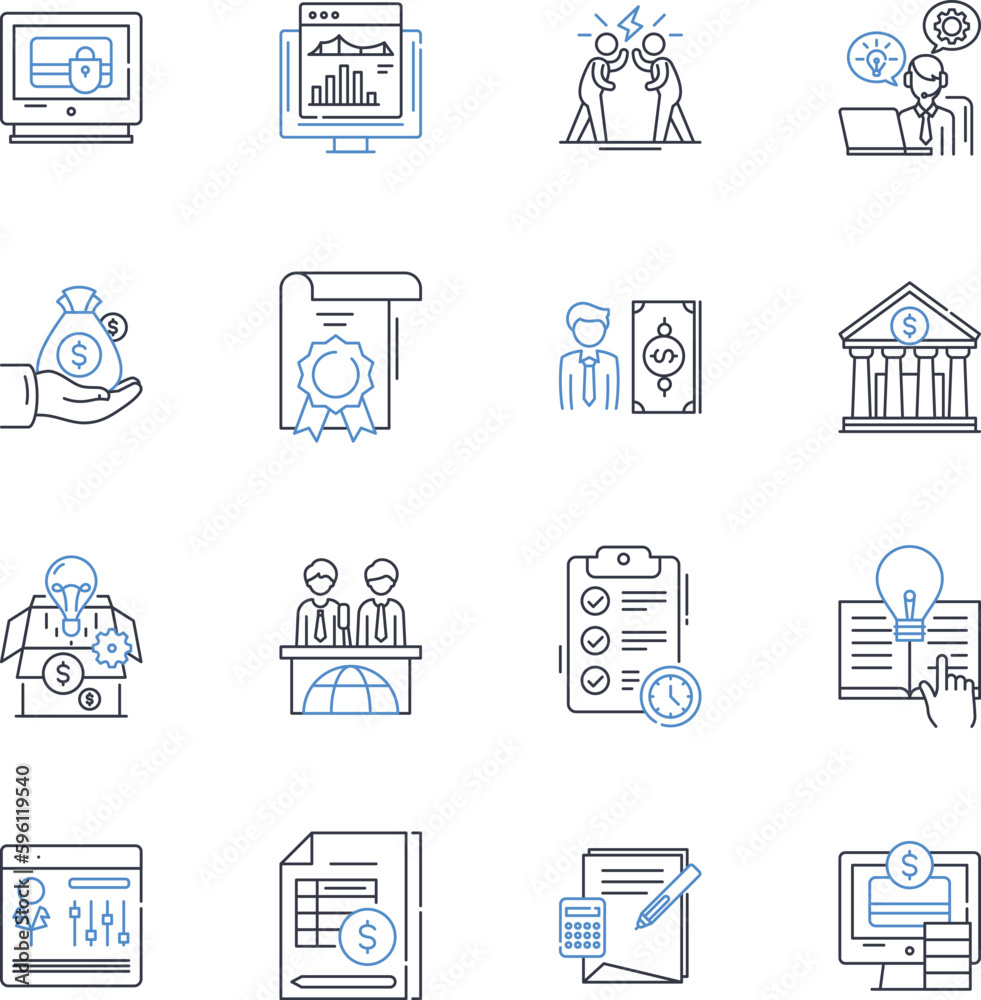 Management accounting line icons collection. Budgeting, Forecasting, Analysis, Variance, Costing, Pricing, Profitability vector and linear illustration. Margins,Efficiency,Performance outline signs Management accounting line icons collection. Budgeting, Forecasting, Analysis, Variance, Costing, Pricing, Profitability vector and linear illustration. Margins,Efficiency,Performance outline signs