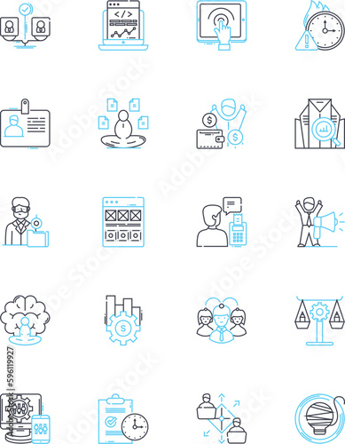 Job evaluation linear icons set. Compensation, Appraisal, Salary, Analysis, Ranking, Grades, Classification line vector and concept signs. Benchmarking,Grading,Job grading outline illustrations