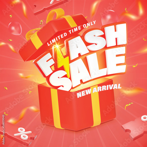 Flash sale 3D-style vector opening gift box podium and 3D elements are available for use on online shopping websites or in social media advertising.