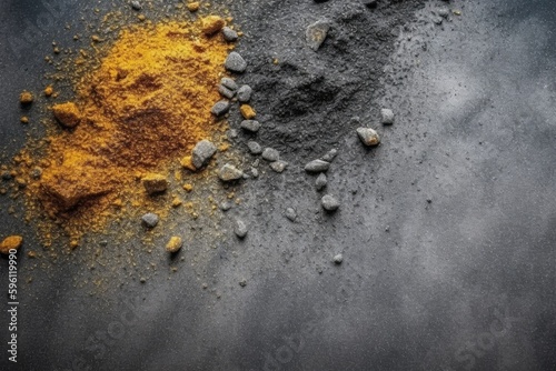 yellow powder and rock mixture. Generative AI © 2rogan