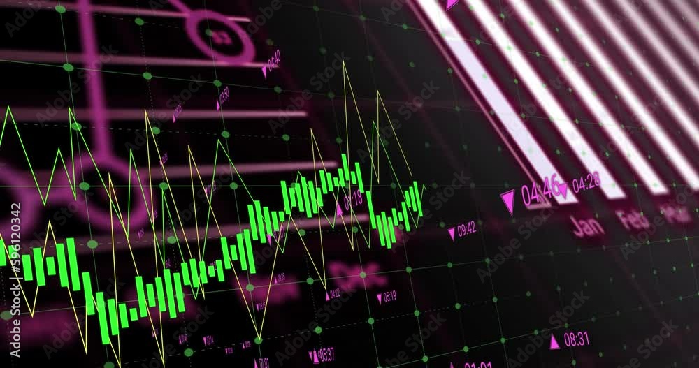 Animation of statistical data processing over grid network against black background Animation of statistical data processing over grid network against black background