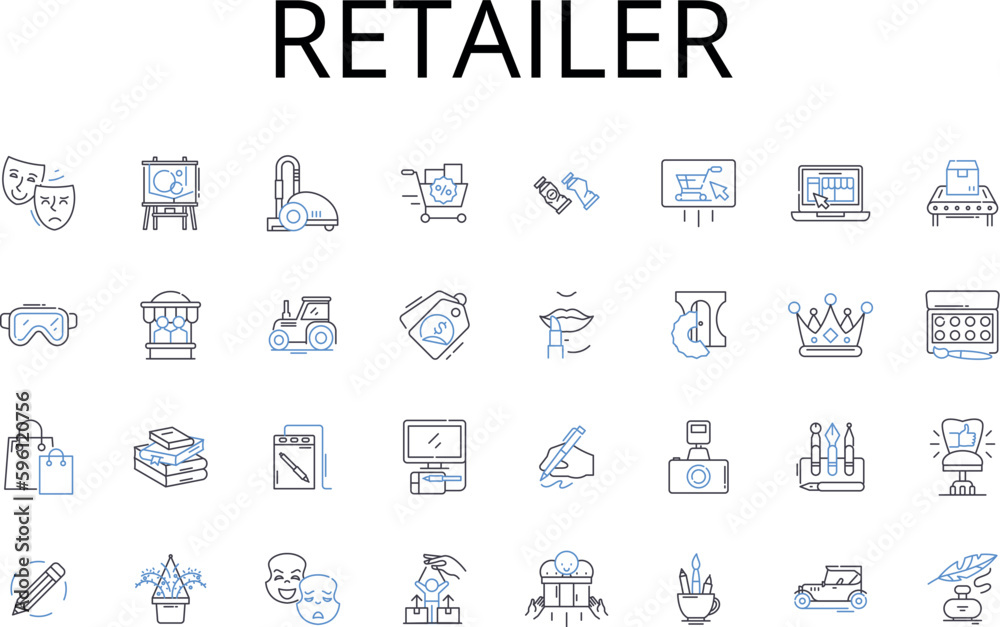 Retailer line icons collection. Shopkeeper, Merchant, Dealer, Vendor, Grocer, Supplier, Trader vector and linear illustration. Salesman,Marketer,Distributor outline signs set Retailer line icons collection. Shopkeeper, Merchant, Dealer, Vendor, Grocer, Supplier, Trader vector and linear illustration. Salesman,Marketer,Distributor outline signs set