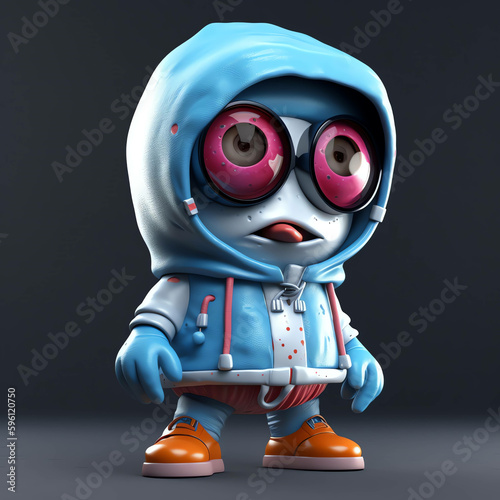 Stylish Creature  3D Render Monster Flaunts Hoodie and Glasses in Wallpaper and Background