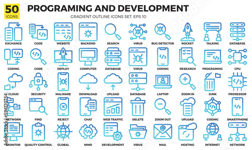 A set pack programing and development of (gradient outline) style.
The collection includes of business developments,programing , web design,app design and more.