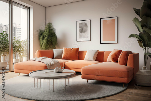 Living room wall Interior mockup with house background. Modern interior design. 3D render