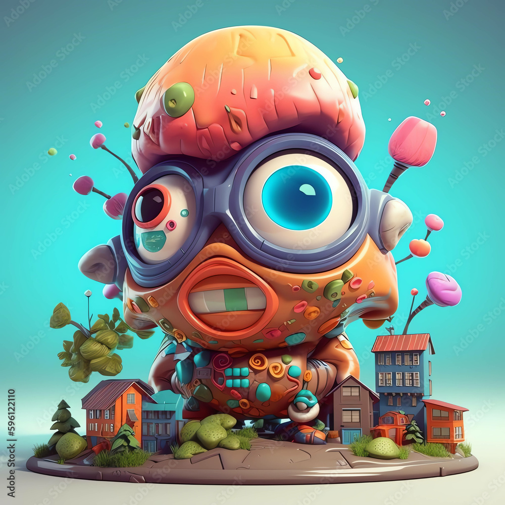Cityscape Wonderland Cyberpunk-Styled 3D Render Monster Mushrooms Cityscape Wonderland Cyberpunk-Styled 3D Render Monster Mushrooms