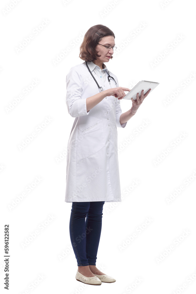 female doctor with a digital tablet. isolated on a white female doctor with a digital tablet. isolated on a white
