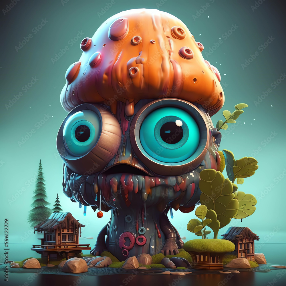 Cyberpunk Fantasy 3D Render Monster Mushrooms Amidst Urban Cityscape Cyberpunk Fantasy 3D Render Monster Mushrooms Amidst Urban Cityscape
