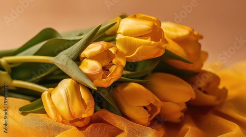 Bouquet of tulips on yellow background, Mother's Day, Spring, Generative AI, Generative, AI