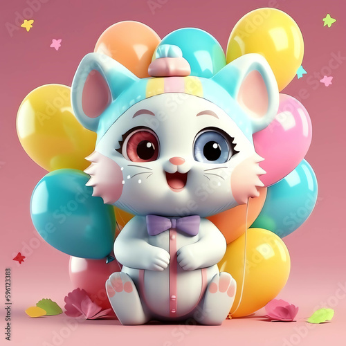 Happy Birthday cat 3D Animation Image for background and Wallpaper Design. AI Generated
