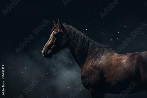 An automated horsey image created of stars and fog blending in the night sky. Generative AI