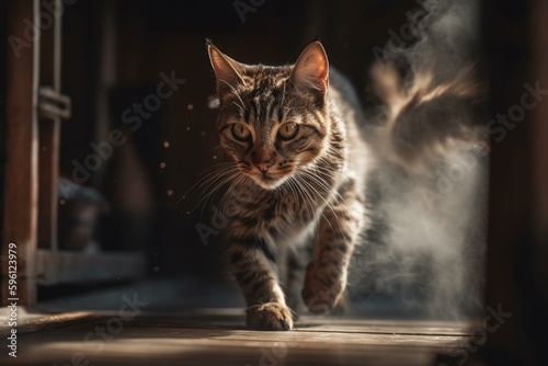 Artistic portrayal of feline in motion. Generative AI