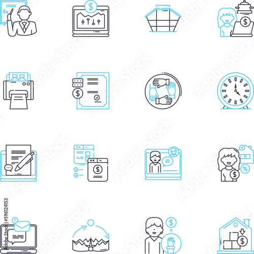 Virtual learning linear icons set. Online, Remote, Interactive, Digital, E-learning, Web-based, Distance line vector and concept signs. Technology,Internet,Video outline illustrations