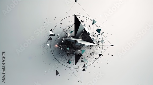 Minimalist Target Transforming into Polygonal Triangles on a White Background in 8K created with generative ai technology
