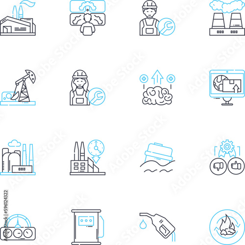Automated Industry linear icons set. Robotics, Automation, Assembly, Manufacturing, Production, Control, Machining line vector and concept signs. Processing,Material handling,Inspection outline