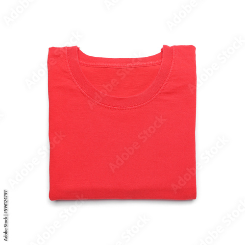 Folded red t-shirt on white background