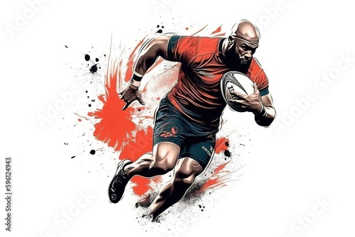 Rugby player illustration over white background. Generative AI