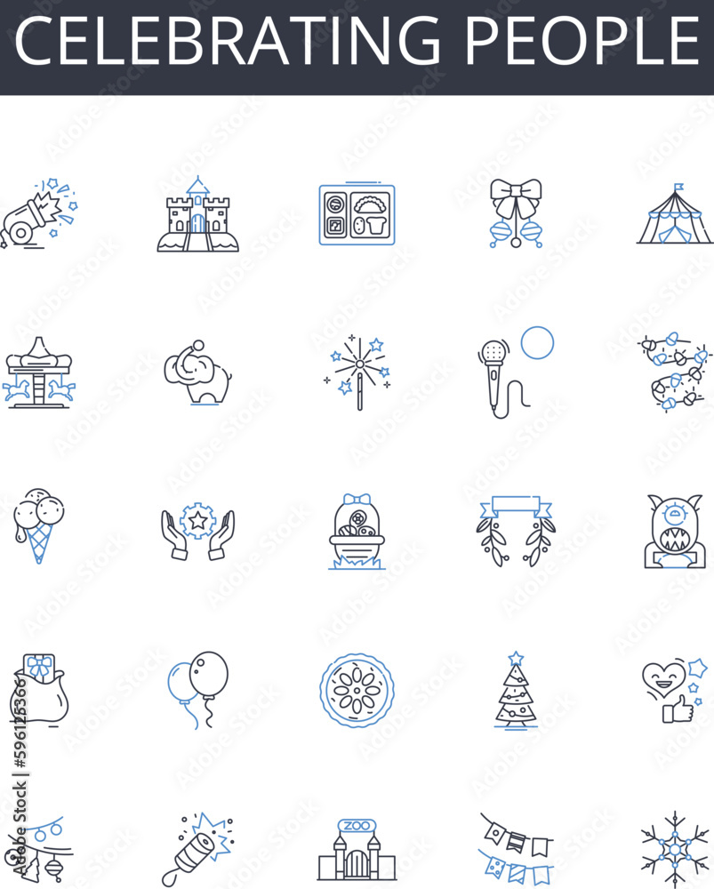 Celebrating people line icons collection. Applauding heroes, Honoring triumphs, Commending winners, Praising champions, Recognizing greatness, Hailing achievers, Felicitating stars vector and linear Celebrating people line icons collection. Applauding heroes, Honoring triumphs, Commending winners, Praising champions, Recognizing greatness, Hailing achievers, Felicitating stars vector and linear