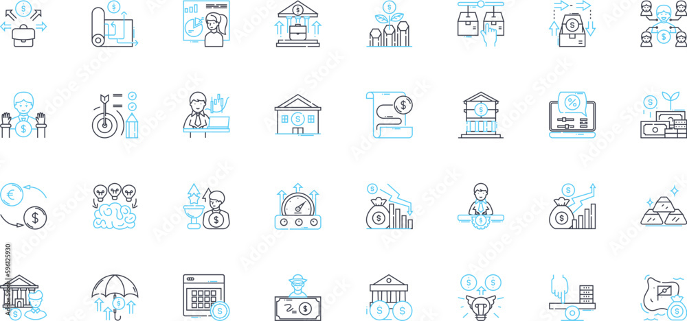 E-commerce finance linear icons set. Checkout, Conversion, Revenue, Sales, Payment, Discount, Pricing line vector and concept signs. Subscription,Credit,Refund outline illustrations