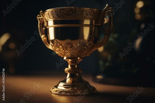 A trophy cup made of gold, with a cut-out design. Generative AI