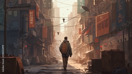 man walk on city  digital art illustration  Generative AI