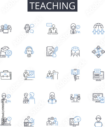 Teaching line icons collection. Instructing, Educating, Tutoring, Coaching, Mentoring, Guiding, Training vector and linear illustration. Schooling,Informing,Educative outline signs set